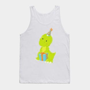 Birthday Dinosaur, Party Dinosaur, Gift, Party Hat Tank Top